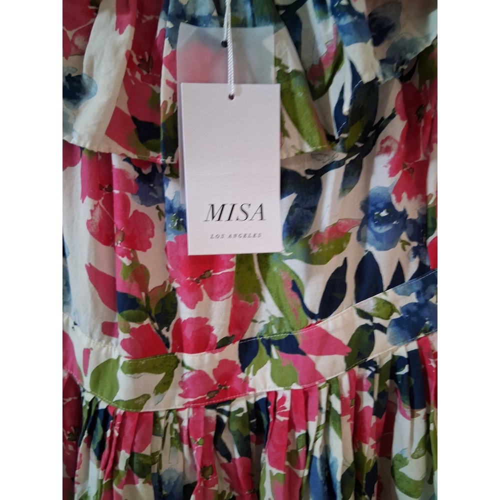 MISA Los Angeles Floral Tie Dye Ruffle Off Shoulder Maxi Dress Pink Blue Size M - Picture 6 of 9